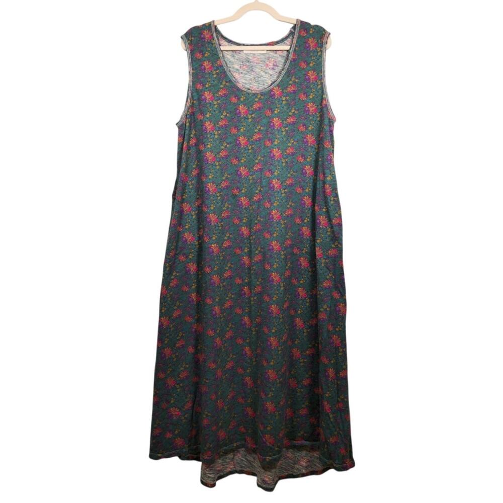 Natural Life Maxi Dress Pockets Floral Flowers Boho Hippie Whimsy XL Nature